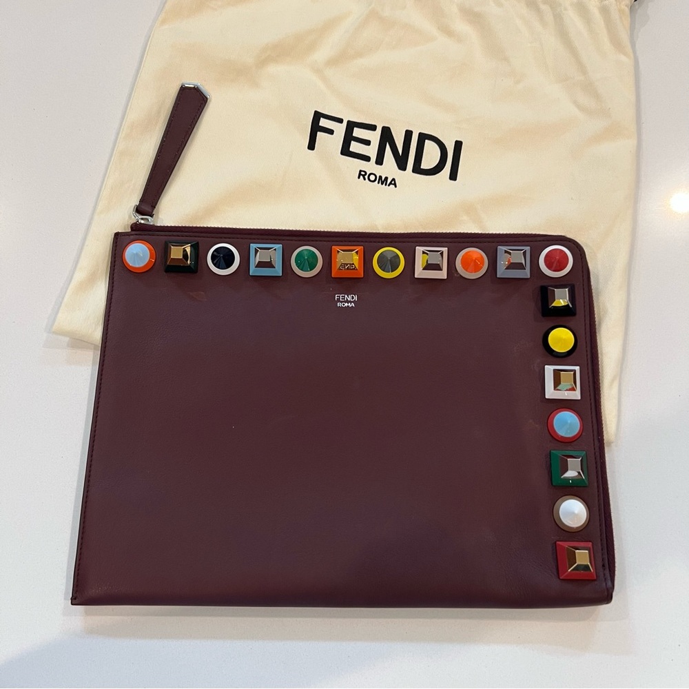 Fendi Studded Leather Clutch Bag